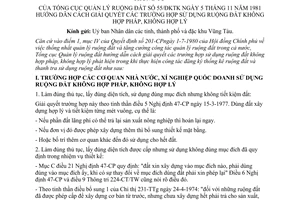 Thông tư 55/ĐKTK hướng dẫn giải quyết sử dụng ruộng đất không hợp pháp hợp lý