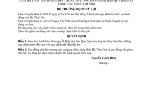 Quyết định  852-QĐ/TL quy định công tác thuỷ lợi nhỏ