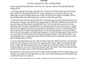 Chỉ thị 264-CT giải quyết dầu, mỡ bôi trơn