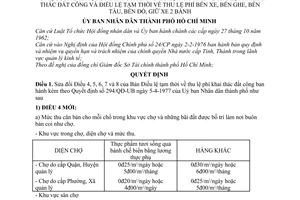 Quyết định 1243/QĐ-UB sửa đổi Bản Điều lệ tạm thời thu lệ phí khai thác đất công , bến xe, ghe, tàu, đỗ,giữ xe 2 bánh