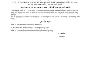 Quyết định 335-QĐ 1 tiêu chuẩn Nhà nước TCVN 3691-81