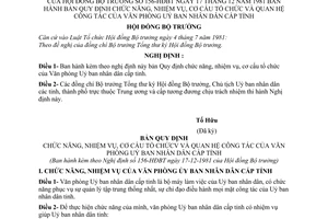 Nghị định 156-HĐBT bản quy định chức năng, nhiệm vụ, cơ cấu tổ chức và quan hệ công tác của các Văn phòng Uỷ ban nhân dân cấp tỉnh