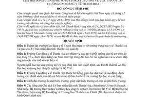 Quyết định 62-CP thành lập Trường cao đẳng y tế Thanh Hóa