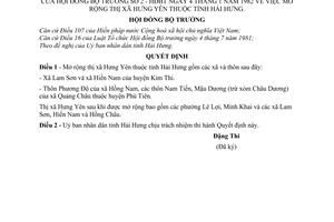 Quyết định 02-HĐBT mở rộng thị xã Hưng Yên tỉnh Hải Hưng