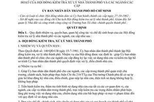 Quyết định 03/QĐ-UB nhiệm vụ quyền hạn quan hệ công tác chế độ sinh hoạt  Hội đồng kiểm tra xử lý nhà thành phố các cấp ngành