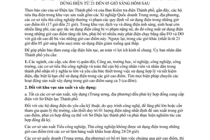 Thông báo 06/TB-UB hạn chế sử dụng điện từ 17 giờ đến 21 giờ khuyến khích dùng điện từ 21 đến 05 giờ sáng hôm sau