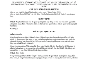 Quyết định 02-CT chế độ quản lý các công trình xây dựng cơ bản trọng điểm Nhà nước