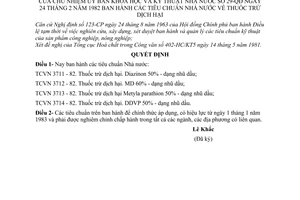 Quyết định 29-QĐ các tiêu chuẩn Nhà nước về thuốc trừ dịch hại