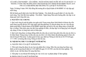 Thông tư liên bộ 10-TT/LB lập quỹ nuôi rừng hướng dẫn Quyết định 88-HĐBT