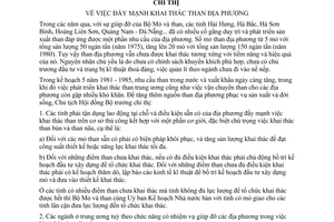 Chỉ thị số 55-CT đẩy mạnh khai thác than địa phương