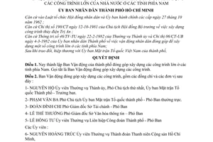 Quyết định 38/QĐ-UB thành lập Ban Vận động thành phố đóng góp xây dựng công trình lớn phía Nam