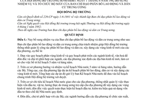 Quyết định 60-HĐBT bổ sung nhiệm vụ tổ chức bộ máy Ban chỉ đạo phân bổ lao động dân cư Trung ương