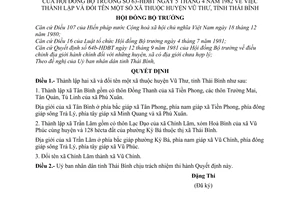 Quyết định 63-HĐBT thành lập đổi tên xã thuộc huyện Vũ Thư, tỉnh Thái Bình