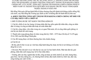 Thông tư 39-BT thi hành Điều lệ khen thưởng tổng kết thành tích kháng chiến chống Pháp Mỹ cứu nước giúp đỡ cách mạng tổng khởi nghĩa tháng 8 năm 1945