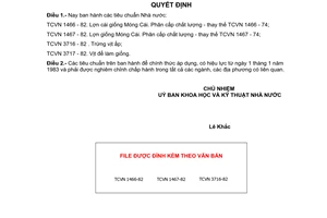 Quyết định 75-QĐ 4 tiêu chuẩn Nhà nước TCVN 1466 - 82,TCVN 1467 - 82,TCVN 3716 - 82 ,TCVN 3717 - 82. thay thế TCVN 1466 - 74;TCVN 1467 - 74;