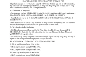 Chỉ thị 19/CT-UB định mức sử dụng điện cách thu tiền cấp bù tiền điện sinh hoạt cán bộ công nhân viên thành phố Hồ Chí Minh