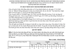 Quyết định 368/QĐ-UB giá biểu thu tiền nhà dùng làm việc hành chánh, dành cho sản xuất, kinh doanh, sửa đổi Quyết định 4142/QĐ-UB