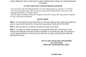 Quyết định 107/QĐ-UB  Bản quy định tạm thời phân công, phân cấp quản lý công trình kỹ thuật đô thị,công trình công cộng