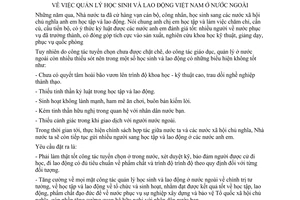 Chỉ thị 104-HĐBT quản lý học sinh lao động Việt Nam các nước XHCN