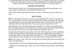 Quyết định 105-HĐBT chế độ cung cấp hàng hoá và phụ cấp tạm thời thương binh, bệnh binh, quân nhân phục viên, chuyển ngành gia đình liệt sĩ
