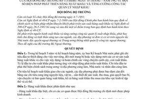 Quyết định  113-HĐBT biện pháp phát triển hàng xuất khẩu và tăng cường công tác quản lý xuất nhập khẩu