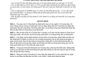 Quyết định 129/QĐ-UB thành lập Ban chỉ đạo kiểm tra lương thực ở thành phố