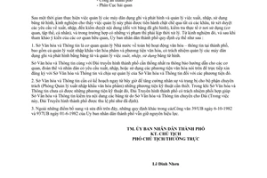 Công văn 1294/UB thực hiện quản lý các máy dân dụng ghi và phát hình; và quản lý việc xuất nhập, sử dụng băng từ hình