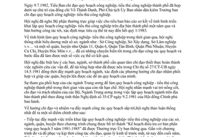 Thông báo 161/TB-UB sơ kết đẩy mạnh công tác nghiên cứu lập quy hoạch công nghiệp- tiểu thủ
