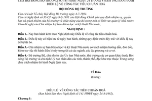 Nghị định 141-HĐBT Điều lệ về công tác tiêu chuẩn hoá