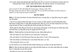 Quyết định 222-CT việc thanh tra việc thực hiện định mức sử dụng than, xăng dầu