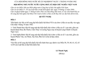 Nghị quyết 233/NQ/HĐNN7 tiến hành bầu cử bổ sung đại biểu Quốc hội khoá VII