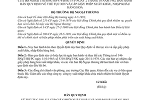 Quyết định 974-BNgT/VP thủ tục xin cấp giấy phép xuất khẩu, nhập khẩu hàng hoá