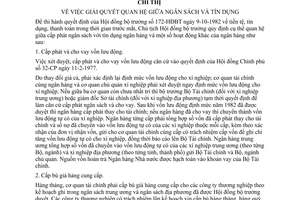 Chỉ thị 301-CT giải quyết quan hệ ngân sách tín dụng