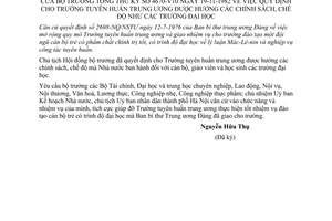 Quyết định 4670-V10 quy định trường tuyên huấn Trung ương hưởng chính sách, chế độ như trường đại học