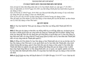 Quyết định 304/QĐ-UB bộ “Đơn giá xây dựng cơ bản khu vực thống nhất Thành phố Hồ Chí Minh”