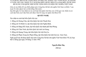 Nghị quyết xác nhận tư cách đại biểu Quốc hội của 6 đại biểu được bầu bổ sung vào Quốc hội khoá VII