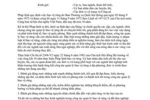 Chỉ thị 38/UB-CT 1982 tổng kết 10 năm thực hiện Pháp lệnh bảo vệ rừng Bến Tre