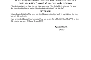 Nghị quyết uỷ quyền cho Hội đồng Nhà nước sửa đổi các thứ thuế