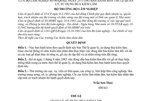 Quyết định 90-QĐ/KL Thể lệ quản lý, sử dụng búa kiểm lâm