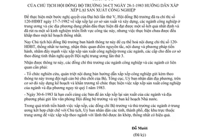 Thông tư 34-CT hướng dẫn sắp xếp lại sản xuất công nghiệp