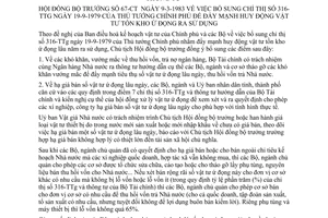 Thông tư 67-CT đẩy mạnh huy động vật tư tồn kho, ứ đọng sử dụng bổ sung Chỉ thị 316-TTg