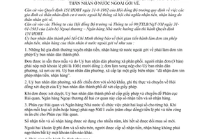 Thông báo 44/TB-UB thời hạn tiến hành làm đơn xin phép nhận tiền, hàng thân nhân ở nước ngoài gởi