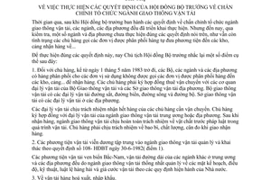 Chỉ thị 95-CT thực hiện quyết định Hội đồng Bộ trưởng chấn chỉnh tổ chức ngành giao thông vận tải