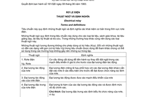 Tiêu chuẩn Việt Nam TCVN 3787:1983 về Rơle điện - Thuật ngữ và định nghĩa do Ủy ban Khoa học và Kỹ thuật Nhà nước ban hành