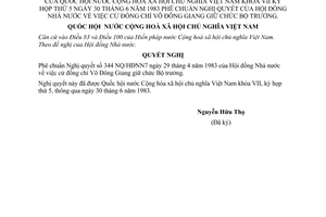 Nghị quyết phê chuẩn Nghị quyết của Hội đồng Nhà nước về việc cử đồng chí Võ Đông Giang giữ chức Bộ trưởng