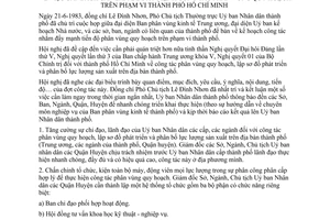 Thông báo 160/TB-UB đẩy mạnh công tác phân vùng quy hoạch trên phạm vi thành phố Hồ Chí Minh