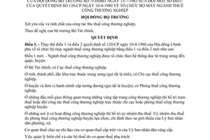 Quyết định  75-HĐBT tổ chức bộ máy ngành thuế công thương nghiệp sửa đổi Quyết định 120-CP