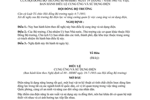 Nghị định 80-HĐBT Điều lệ cung ứng và sử dụng điện