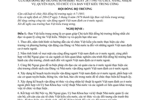 Nghị định 84-HĐBT chức năng, nhiệm vụ, quyền hạn, tổ chức của Ban Việt kiều Trung ương
