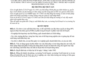 Quyết định 438-TS/QĐ quyền sử dụng ngoại tệ xuất khẩu thuỷ sản của đơn vị sản xuất thuộc Bộ quốc doanh đánh cá